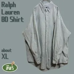 90sラルフローレンRalphLaurenボタンダウンシャツストライプ白グリーン