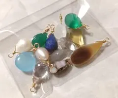 【ペアなし】　14kgf　天然石　めがね留め　チャーム　セット