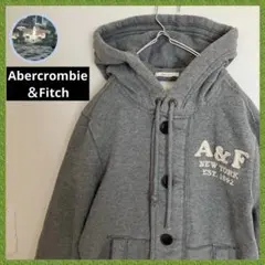 アバクロ刺繍ロゴグレーボタンダウンパーカーフーディースウェットBD長袖上着重ね着