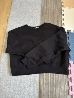ブラック クルーネック クロップドスウェット S