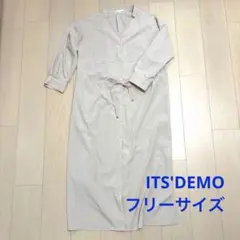 ITS'DEMO ベージュ シャツワンピース 七分袖 ウエスト紐付き