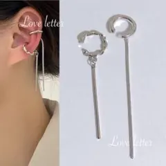 No.618 デザインイヤーカフ2点set シルバー 韓国 上品 高見え