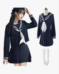 ネイビー セーラー服上下 リボン付き Mサイズ