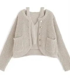 ワッフルカーディガン×タンクトップニットアンサンブル[ac2345]