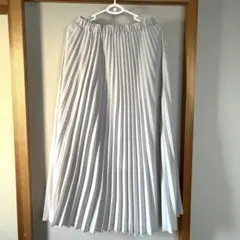 ライトグレーホワイト プリーツロングスカート　アメリカンホリック　L