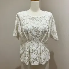 GUトップス ホワイト レース 半袖 花柄