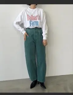 LOWRYS FARM コーデュロイカーブパンツ グリーン