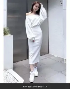 【美品】GYDA オフショルダー ホワイト ニットワンピース フリーサイズ