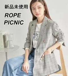 ロペピクニック　ウールライクサキソニーゴールドボタンジャケット　チェック　M