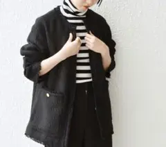 SHIPS any シップスエニィ ツイード ノーカラー オーバー ジャケット