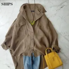 超美品　シップス　ブラウン　リネンビッグジャケット　麻100%