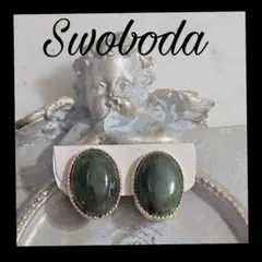 A840 Swoboda グリーンクウォーツ オーバル クリップ イヤリング