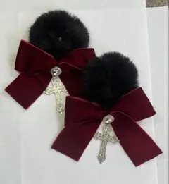 リボンヘアゴム 量産型 地雷系 黒×赤 2個セット