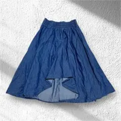 デニムスカート アシンメトリー 綿混 ウエストゴム フレア カジュアル L