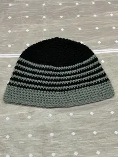 グレー クラッシャーハット　クロシェハット　バケットハット　ハンドメイド