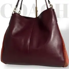 良品　希少　コーチ　A4可　トートバッグ　レザー　スエード　切替　肩掛　ボルドー