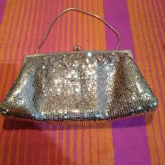シルバー ビーズ装飾 クラッチバッグ