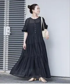 ボイルティアードバルーン袖ワンピース