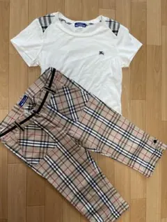 BURBERRY ホワイトTシャツとチェック柄パンツセット 38