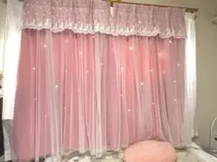 星柄 レースカーテン ピンク 二重カーテン
