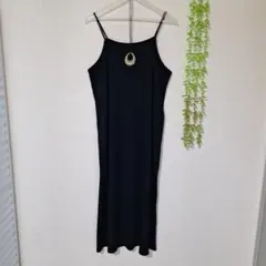 GU ブラック リブキャミソールワンピース ノースリーブ ロングワンピース XL