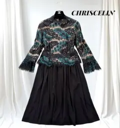 【美品✨】CHRISCELINクリスセリーン 高級レース切替フレアワンピース40
