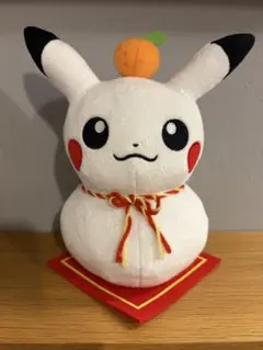 ポケモンセンター限定タグ付きぬいぐるみ ピカチュウと鏡餅とみかん