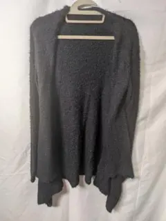 ブラック 長袖 シャギーニット カーディガン-279