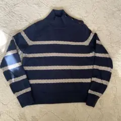 TOMMY HILFIGER ネイビー ストライプ ニット S 襟ボタン