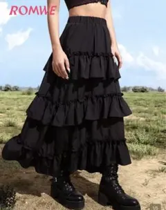 SHEIN ROMWE 黒 フレアスカート Lサイズ ロング 大きいサイズ