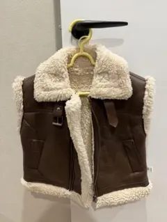キッズ レザー ボア ベスト ブラウン