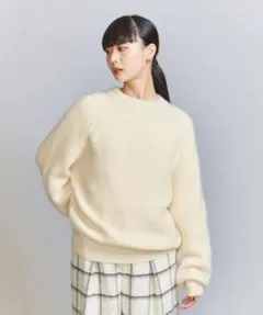 BEAUTY&YOUTH オフホワイト　ウールフォックスブレンド アゼニット