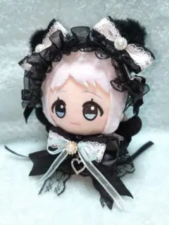 ぬい服　ちびぐるみ　服　ヘッドドレス　ドレス　天使の羽　ブラック　黒　ゴスロリ