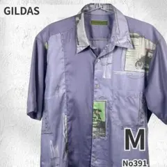 総柄 レトロ 半袖 シャツ メンズ パープル 古着 ヴィンテージ風 M