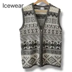 icewear ウール ニット ベスト 総柄 グレー系 ノースリーブ ロング丈