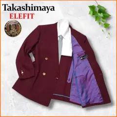 上品✨　高島屋　テーラードジャケット　ダブル　裏地総柄　刺繍　金ボタン　赤　L