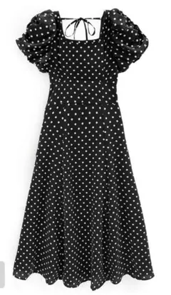 ドット柄バルーンスリーブフレアワンピース[ru1163]