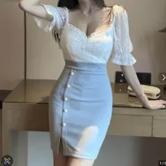 Tika✨ワンピース バイカラー タイトミニ クラブドレス ペンタゴンネック