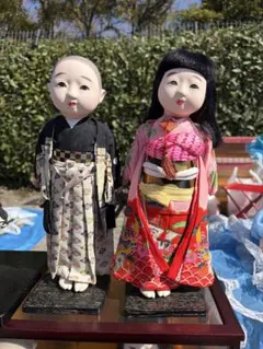 市松人形 伝統的な和服 男女2体セット