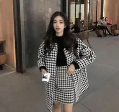千鳥格子 ツイード セットアップ ミニスカート 黒 白 Mサイズ