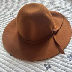 ブラウン つば広 フェルト ハット リボンつき