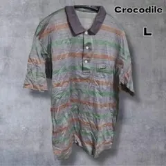 Crocodile クロコダイル ボーダー ポロシャツ L