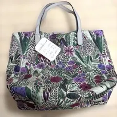 【新品・未使用】リバーシブル トートバッグ ボタニカル柄 花柄 グレー　バッグ