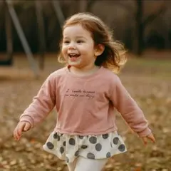 長袖トップス 100 ピンク フリル ドット柄 女の子