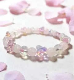 ローズクォーツ、蝶々デザインブレスレット、ピンクカラー