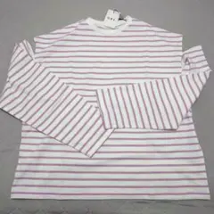 新品タグ付き　白とピンクのストライプ 長袖Tシャツ Fサイズ