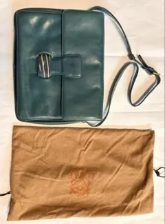 ダークグリーン レザー ショルダーバッグ 収納袋付き