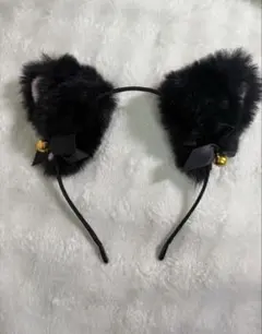 【即購入可】猫耳カチューシャ ブラック 黒 鈴付き リボン コスプレ ハロウィン