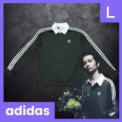★美品★ アディダス 常田大希着用　アディカラーラグビーポロシャツ　ブラック