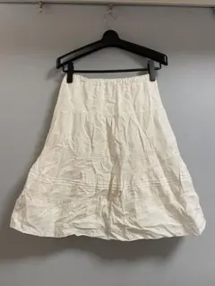 【美品】アイボリー 小花刺繍×レース ティアードスカート M 綿100%のサムネイル